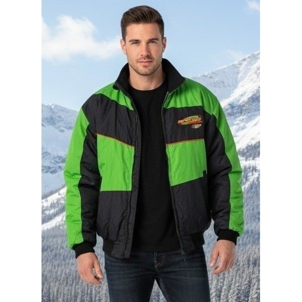 Vintage Arctic Cat Snowmobile Racing Jacket Men's Large Green Black Winter Coat